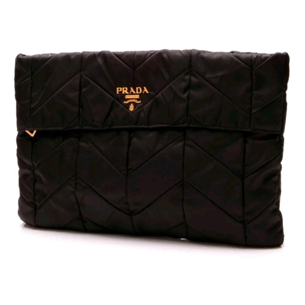 Prada Large Chevron Quilted Nylon Clutch